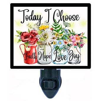 Faith Hope Love Joy Night Light Inspirational Quote with Flowers in Jars + Free Insert