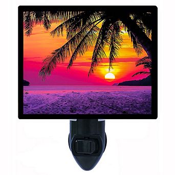 Tropical Silhouette. Sunset Decorative Photo Night Light.