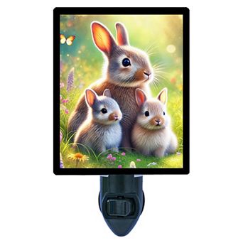 Bunny Family Cute Rabbit Night Light Springtime Animal Décor Plug In with Free Insert