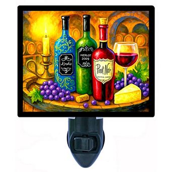Bottled Bliss Night Light Wine Bottles, Grapes, and Cheese Cellar Scene + Free Insert