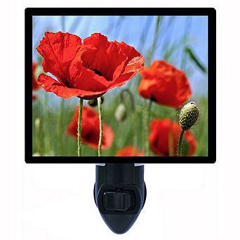 Red Poppies. Flower Decorative Photo Night Light.