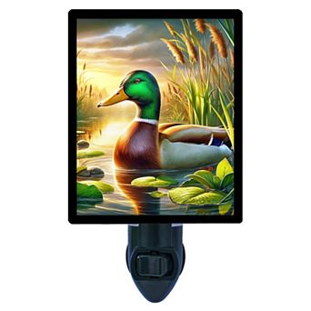 Setting Sun Mallard Night Light Duck Wildlife Lake Scene Home Lighting Decor + Free Insert