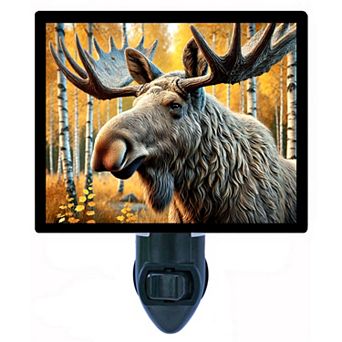 Golden Forest Guardian Moose Night Light Wildlife Cabin Lodge Decor + Free Insert