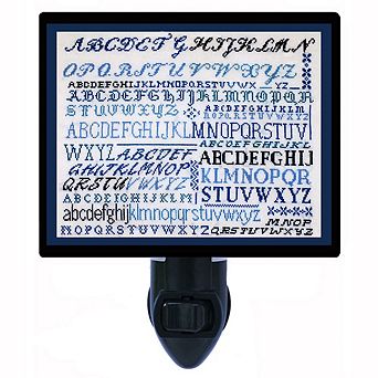 Blue Sampler. Needlepoint Decorative Photo Night Light.