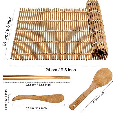 Wooden Sushi Making Kit - 2 Sushi Rolling Mats, 5 Pairs Wooden Chopsticks, Rice Paddle and Spreader