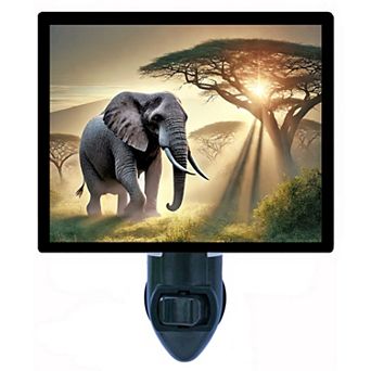 Savanna Stoll Night Light African Safari Wildlife Scene with Acacia Trees + Free Insert