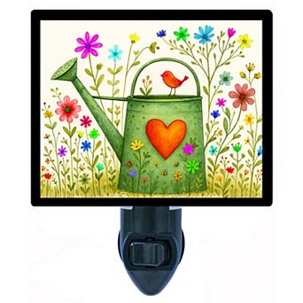Water with Love Night Light Watering Can with Heart, Flowers & Bird Garden Décor + Free Insert