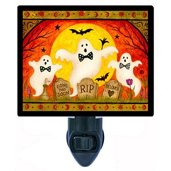 Graveyard Waltz Night Light Three Friendly Ghosts with Tombstones & Bats + Free Insert