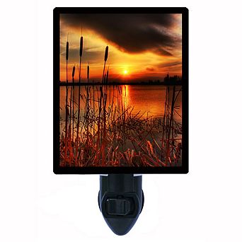 Bullrush Sunset. Landscape Decorative Photo Night Light.