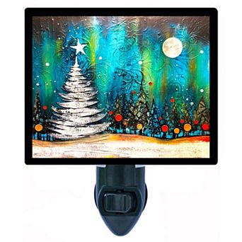 Moonlit Serenity Night Light White Christmas Tree with Northern Lights Scene + Free Insert
