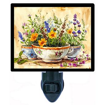 Floral Symphony Night Light Colorful Wildflowers in Vintage Bowls Art + Free Insert