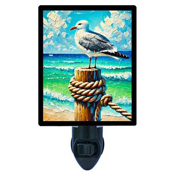 Sentinel of the Sea Night Light Coastal Seagull Ocean Beach Nautical Decor Lamp + Free Insert