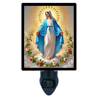 Virgin Mother Night Light Blessed Mary Surrounded by Roses Religious Home Décor + Free Insert