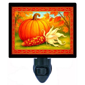 Autumn Night Light Pumpkin and Harvest Corn with Fall Leaves Seasonal Décor + Free Insert