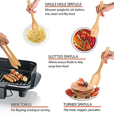 Wooden Kitchen Utensils Set 8-Pack - Wooden Cooking Utensils with Utensil Holder
