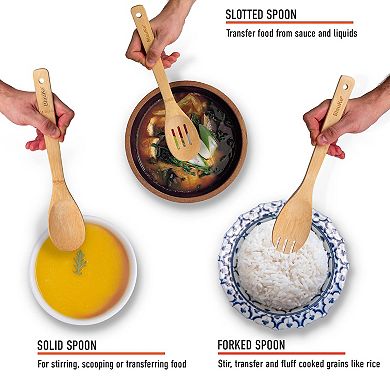Wooden Kitchen Utensils Set 8-Pack - Wooden Cooking Utensils with Utensil Holder