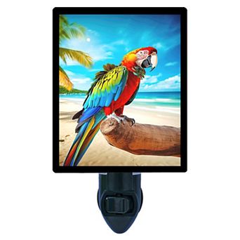Parrot Night Light Colorful Tropical Bird by the Beach Design + Free Insert