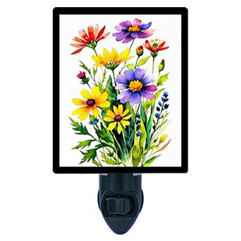 Painted Petals Night Light Colorful Watercolor Flower Bouquet Design + Free Insert