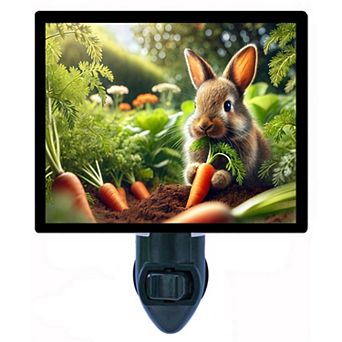 Bunny and Carrots Cute Rabbit Night Light Garden Animal Décor Plug In with Free Insert
