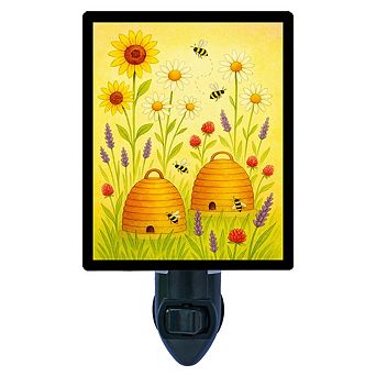 Dance of the Bees Night Light Beehives, Sunflowers, and Wildflowers Scene + Free Insert