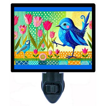 Joyful Strut Night Light Bluebird Spring Floral Home Decor Lamp + Free Insert