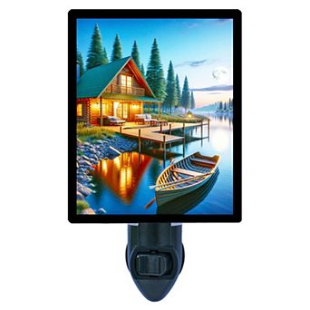 Lakeside Serenity Night Light Cabin by Lake Rustic Nature Home Decor Lamp + Free Insert