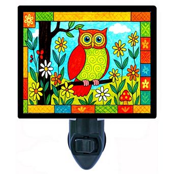 Meadow Watcher Night Light Colorful Owl with Flowers Spring Nature Decor Lamp + Free Insert