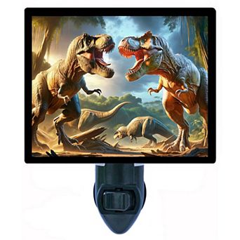 T-Rex Battle Night Light Dinosaur Prehistoric Scene Kids Room Decor + Free Insert