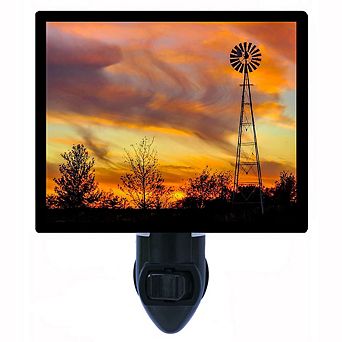 Windmill At Sillhouette. Country Decorative Photo Night Light.