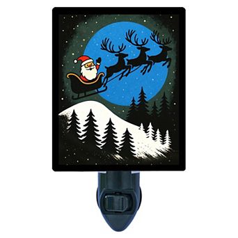 Moonlight Flight Night Light Santa Sleigh with Reindeer Christmas Scene + Free Insert