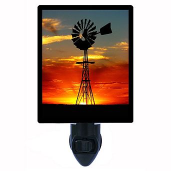 Windmill At Sunset. Decorative Photo Night Light.