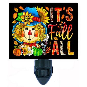 Happy Fall Y'all Night Light Festive Scarecrow with Sunflowers, Pumpkins & Autumn + Free Insert