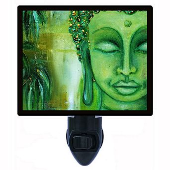 Buddha Face On Green. Decorative Photo Night Light.