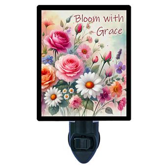 Bloom with Grace Floral Night Light Inspirational Flower Décor Plug In with Free Insert