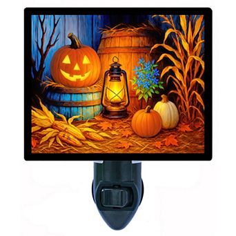 The Pumpkin's Glow Night Light Autumn Harvest Scene with Jack-O'-Lantern & Lantern + Free Insert