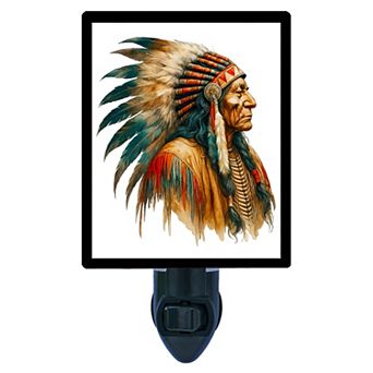 Native American Chief Night Light Traditional Headdress Portrait Design + Free Insert
