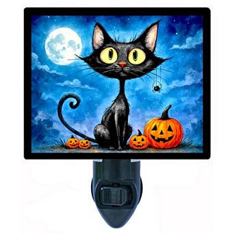 Halloween Whiskers Night Light Black Cat Pumpkin Holiday Decor Lamp + Free Insert