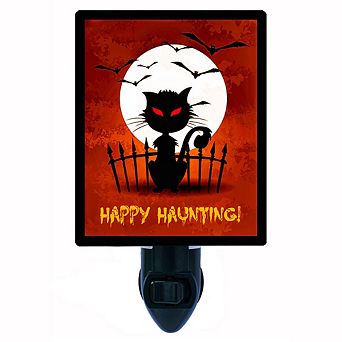 Happy Haunting Black Cat. Halloween Decorative Photo Night Light.