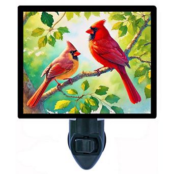 Cardinal Pair Red Bird Night Light Nature Wildlife Décor Plug In with Free Switchable Insert