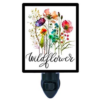 Wildflower Watercolor Night Light Colorful Floral Design with Script Text + Free Insert