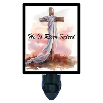 He Is Risen Indeed Night Light Christian Cross Religious Easter Decor Lamp + Free Insert