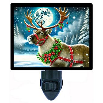 Moonlit Moose Night Light Festive Reindeer with Wreath Christmas Scene + Free Insert