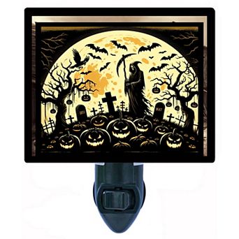 Eerie Enchantment Night Light Halloween Graveyard Scene with Pumpkins + Free Insert