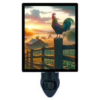Good Morning Rooster Night Light Farm Sunrise Country Kitchen Decor + Free Insert