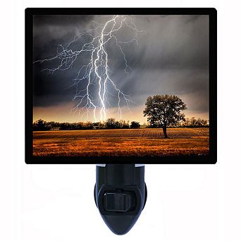 Lightning Over Field. Landscape Decorative Photo Night Light.