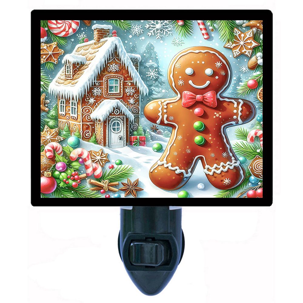 Gingerbread Christmas Night Light Holiday Gingerbread Man & House Décor ...