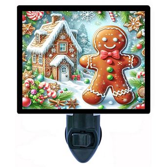 Gingerbread Christmas Night Light Holiday Gingerbread Man & House Décor + Free Insert