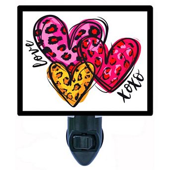 Love XOXO Night Light Leopard Print Hearts Valentine’s Day Decor Lamp + Free Insert