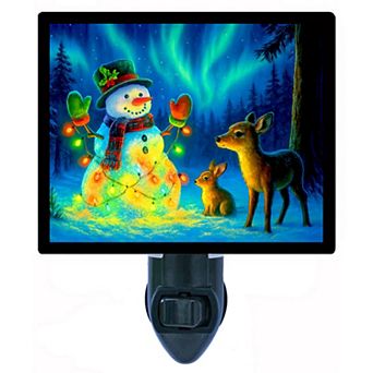 Enchanted Glow Night Light Snowman with Lights, Deer, and Aurora Scene + Free Insert