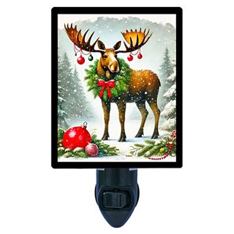 Festive Guardian Moose Night Light Christmas Wreath & Ornaments Holiday Décor + Free Insert